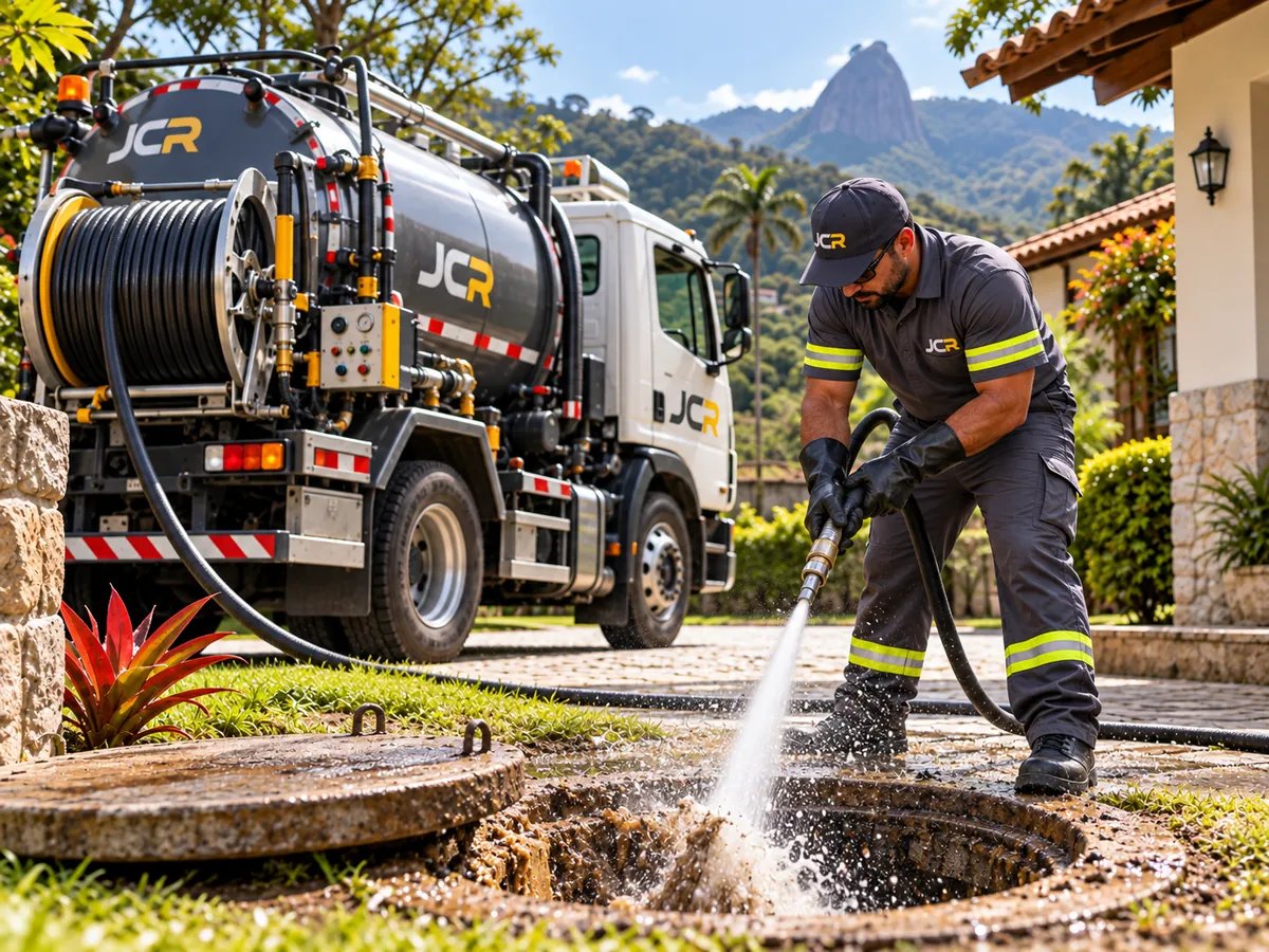 Desobstrução de rede de esgoto com hidrojato em Petrópolis